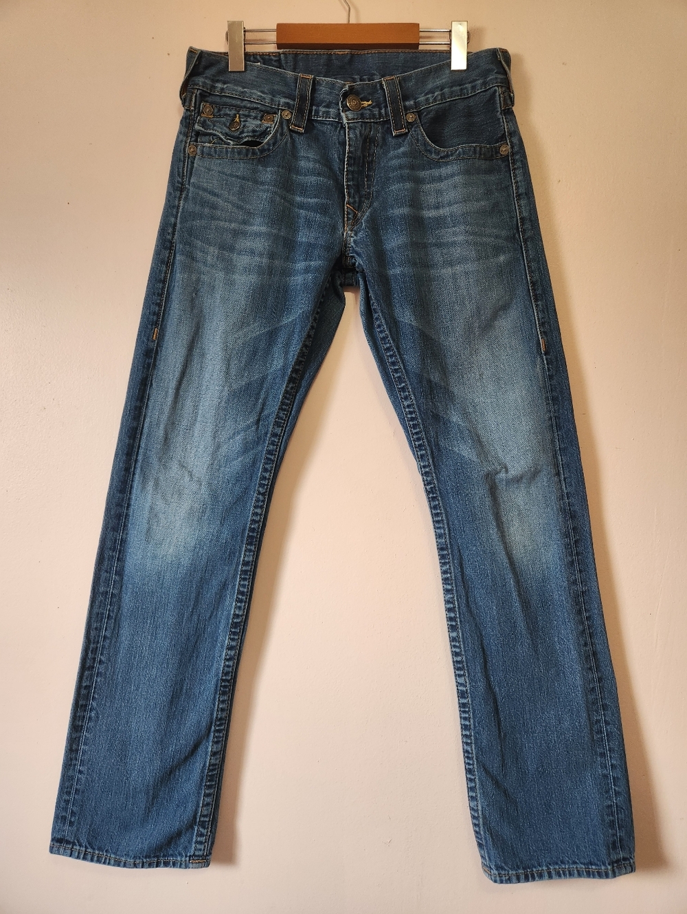 True Religion Ricky Big T Straight Leg Jeans Made in USA Y2K Vintage 31x34 Denim